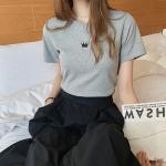 Camisetas lila de poliester de manga corta tallas grandes manga corta con cuello redondo informales talla XXL para mujer 