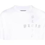 Camisetas blancas de algodón de manga corta rebajadas manga corta con cuello redondo góticas con logo Philipp Plein para hombre 
