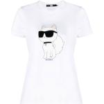 Camisetas orgánicas blancas de algodón de manga corta manga corta con cuello redondo con logo Karl Lagerfeld de materiales sostenibles para mujer 