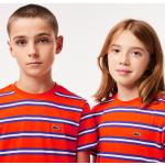 Camisetas lila de algodón de algodón infantiles con rayas Lacoste 8 años 