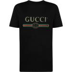 Camisetas negras de algodón de manga corta manga corta con cuello redondo con logo Gucci para mujer 
