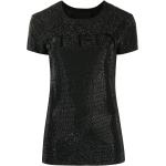 Camisetas negras de algodón de manga corta rebajadas manga corta con cuello redondo con logo Philipp Plein con bordado para mujer 