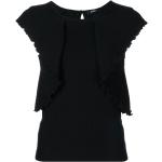 Camisetas negras de poliester de cuello redondo rebajadas sin mangas con cuello redondo con volantes talla L para mujer 