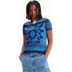 Camisetas azules de algodón de manga corta manga corta con cuello redondo floreadas Desigual talla L para mujer 