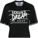 Camisetas negras de algodón de manga corta rebajadas manga corta con cuello redondo con logo VERSACE talla M para mujer 