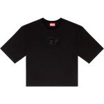 Camisetas negras de algodón de manga corta manga corta con cuello redondo con logo Diesel para mujer 