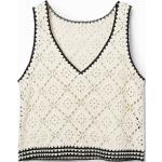 Camisetas blancas de cuello pico Desigual con crochet talla L para mujer 