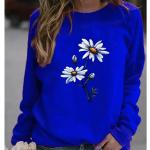 Camisetas estampada azules de poliester de otoño tallas grandes manga larga con cuello redondo informales talla XS para mujer 