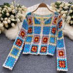 Cárdigans largos blancos de sintético de verano manga larga con escote V étnicos de punto con crochet Talla Única para mujer 