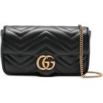 Bolsos satchel negros de piel plegables con logo Gucci Marmont para mujer 