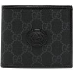 Billetera negras de lona plegables con logo Gucci para hombre 
