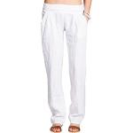 Pantalones blancos de lino de lino de verano Caspar Fashion talla XL para mujer 