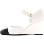 Zapatos blancos de cuero de tacón con tacón de cuña con logo chanel talla 39 para mujer 