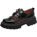 CCAFRET Zapatos de Mujer Vintage Women Oxfords Chunky Platform Creepers Genuine Leather Derby Shoes Female Spring Lace Up Comfort Office (Color : Schwarz, Size : 4.5)