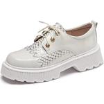 CCAFRET Zapatos de Mujer Vintage Women Oxfords Chunky Platform Creepers Genuine Leather Derby Shoes Female Spring Lace Up Comfort Office (Color : White, Size : 8)
