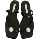 Sandalias negras de sintético de tiras de invierno con tacón de cuña con velcro oficinas talla 36 para mujer 