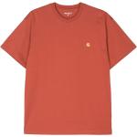 Camisetas naranja de algodón de cuello redondo manga corta con cuello redondo con logo Carhartt Chase para hombre 