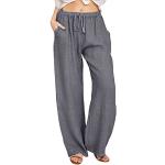 Pantalones grises de lino de cintura alta de verano vintage talla XL para mujer 