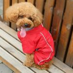 Chubasquero rojo para perros con 4 mangas y capucha desmontable, talla L