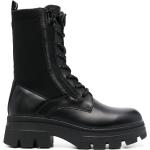 Botas negras de goma de piel  rebajadas con tacón cuadrado con cremallera militares con logo Calvin Klein talla 39 para mujer 