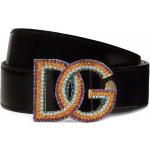 Cinturones negros de piel con hebilla  largo 75 con logo Dolce & Gabbana con tachuelas para mujer 
