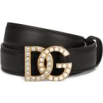 Cinturones negros de perlas de cuero  largo 95 con logo Dolce & Gabbana con tachuelas para mujer 