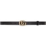 Cinturones negros de cuero con hebilla  largo 95 de carácter romántico Gucci con perlas talla M para mujer 