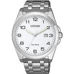 Relojes plateado de plata de pulsera rebajados redondos con fecha Cuarzo analógicos con correa de plata Citizen para hombre 