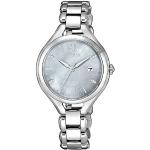 Relojes plateado de acero inoxidable de pulsera con fecha analógicos con correa de titanio Citizen Eco Drive para mujer 