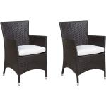 Beliani - Conjunto de 2 sillas de jardín en ratán sintético marrón con cojines blancos Italy - Marrón