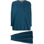 Blusas azules de algodón de manga larga manga larga con cuello redondo Issey Miyake asimétrico talla S para mujer 