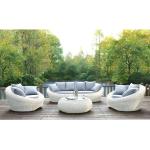 Conjunto de jardín de resina trenzada color crudo: Sofá, 2 sillones y mesa de centro - WHITEHEAVEN