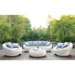 Conjunto de jardín de resina trenzada color crudo: Sofá, 2 sillones y mesa de centro - WHITEHEAVEN