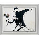 Cuadros blancos de hierro de flores Banksy contemporáneo floreados Conkrea 