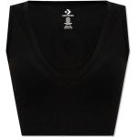 Tops negros de algodón con escote V con logo Converse talla S para mujer 