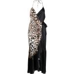 Vestidos halter negros de seda rebajados por el tobillo con cuello halter leopardo con lazo talla XL para mujer 