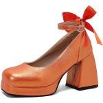 Zapatos naranja de goma con punta cuadrada de punta cuadrada con tacón más de 9cm formales talla 37 para mujer 