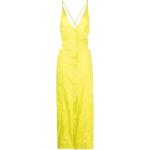 Vestidos stretch amarillos de poliamida rebajados por el tobillo con escote V Ganni talla XS para mujer 