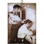 Cuadro de estilo vintage Elvis Presley corta el cabello en Johnny Cash de colección impresión sobre madera – Idea regalo