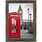 Cuadro sobre Lienzo - Enmarcado - Listo para Colgar - Ciudad Londres - Cabina telefónica - Big Ben - London - Inglaterra UK - 70 x 100 cm - Estilo Country Negro Shabby - (Cód.007)