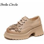 Zapatos beige de cuero con plataforma de verano con cordones de punta redonda vintage talla 35,5 para mujer 