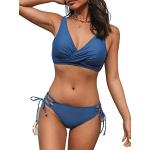 Bikinis completos azul marino tallas grandes acolchados con trenzado con motivo de flores talla XS para mujer 