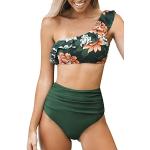 Bikinis completos verdes floreados con volantes con motivo de flores talla S en 75D para mujer 