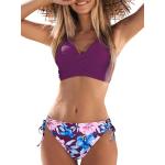 Bikinis lila talle alto floreados con motivo de flores talla XL en 75D para mujer 