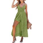 Vestidos verdes espalda descubierta de primavera con escote V informales fruncido talla M para mujer 