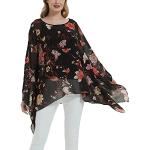 Blusas estampadas negras de gasa de verano tallas grandes con cuello redondo vintage floreadas con motivo de flores talla M para mujer 