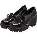 Zapatos negros de charol con plataforma con tacón de cuña acolchados con borlas talla 35 para mujer 