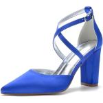 Zapatos azules de sintético de novia con tacón cuadrado con hebilla de punta puntiaguda oficinas acolchados talla 35 para mujer 