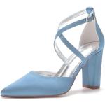 Zapatos azules celeste de sintético de novia con tacón cuadrado con hebilla de punta puntiaguda oficinas acolchados talla 35 para mujer 