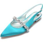 Zapatos azules de goma de novia con hebilla de punta puntiaguda con pedrería talla 39 para mujer 
